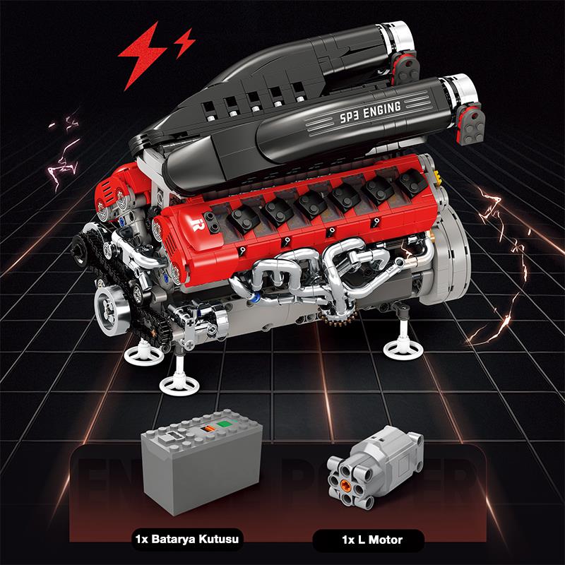 Reobrix Ferrari Daytona SP3 Motor Engine 33016 Brick Yapım Seti
