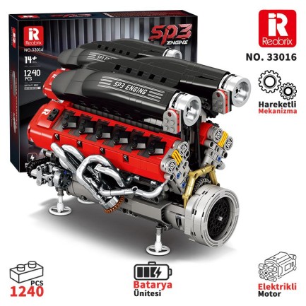 Reobrix - Reobrix Technic 33016 Ferrari Daytone SP3 Motor Bataryalı&Motorlu Yaratıcı Yapı Blok Seti Building Blocks - 1240 Parça