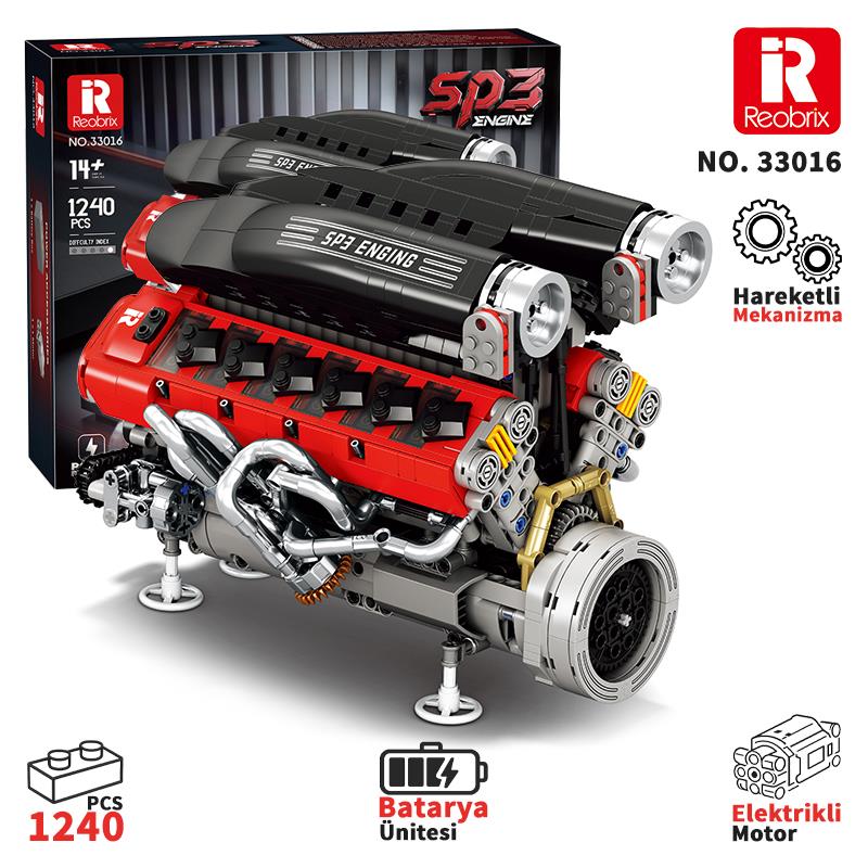 Reobrix Technic 33016 Ferrari Daytone SP3 Motor Bataryalı&Motorlu Yaratıcı Yapı Blok Seti Building Blocks - 1240 Parça