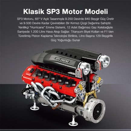 Reobrix Technic 33016 Ferrari Daytone SP3 Motor Bataryalı&Motorlu Yaratıcı Yapı Blok Seti Building Blocks - 1240 Parça - Thumbnail