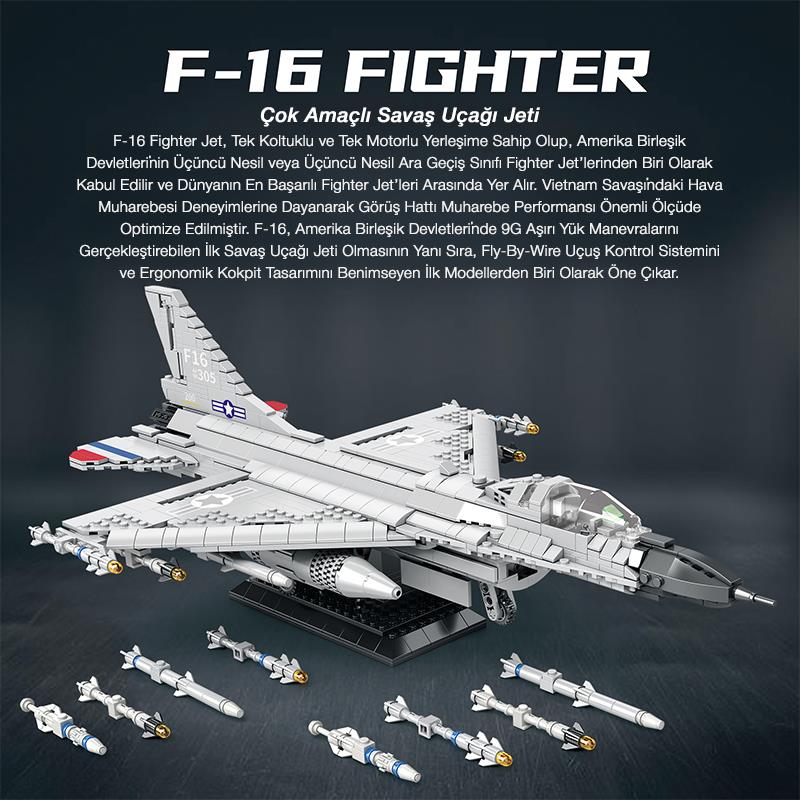 Reobrix 33027 F-16 Jet Uçak Yaratıcı Yapı Blok Seti Building Blocks (F-16 Fighting Falcon)-1427Parça