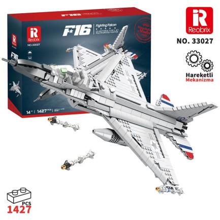 Reobrix - Reobrix 33027 F-16 Jet Uçak Yaratıcı Yapı Blok Seti Building Blocks (F-16 Fighting Falcon)-1427Parça