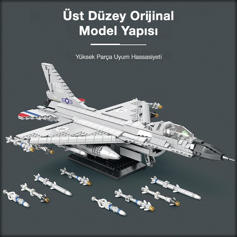 Reobrix 33027 F-16 Jet Uçak Yaratıcı Yapı Blok Seti Building Blocks (F-16 Fighting Falcon)-1427Parça