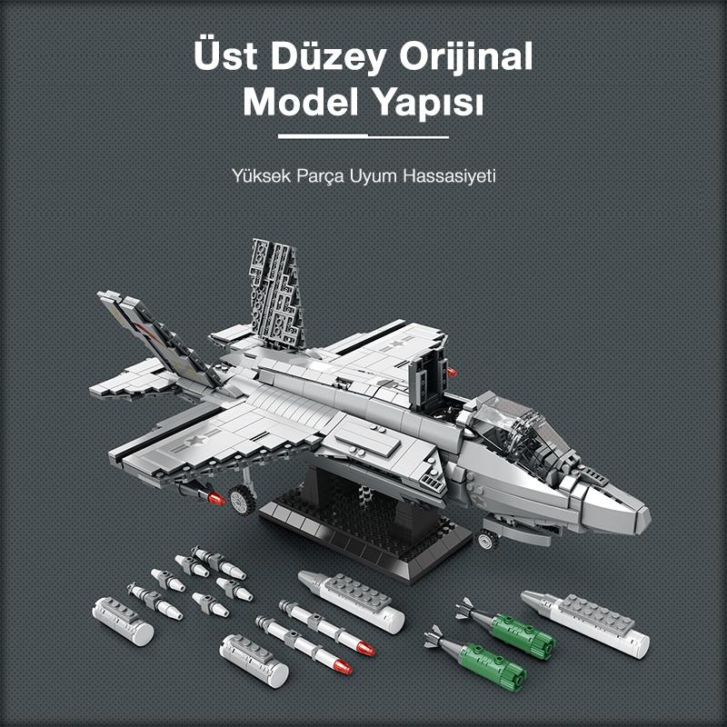 Reobrix 33021 F-35 Lightning II Fighter Jet Uçak Yaratıcı Yapı Blok Seti Building Blocks -1600 Parça