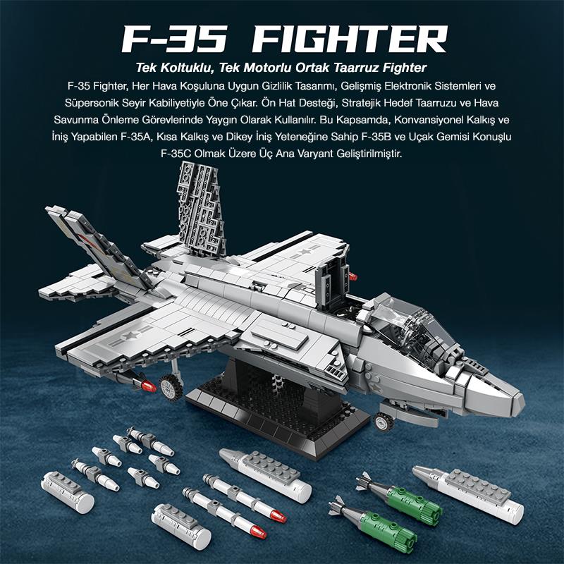 Reobrix 33021 F-35 Lightning II Fighter Jet Uçak Yaratıcı Yapı Blok Seti Building Blocks -1600 Parça