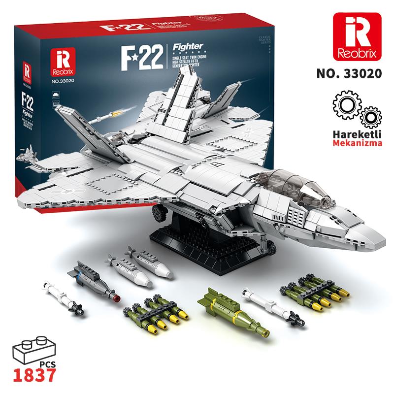 Reobrix Fighter Aircraft American Lockheed Martin/Boeing F-22 33020 Brick Yapım Seti