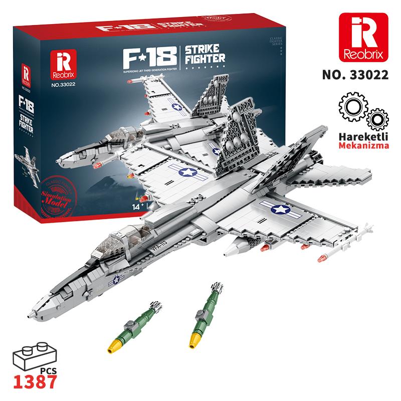 Reobrix 33022 American McDonnell Dougles F18 Hornet Strike Fighter Jet Uçak Yaratıcı Yapı Blok Seti Building Blocks - 1387 Parça