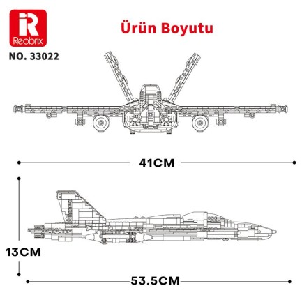 Reobrix 33022 American McDonnell Dougles F18 Hornet Strike Fighter Jet Uçak Yaratıcı Yapı Blok Seti Building Blocks - 1387 Parça - Thumbnail