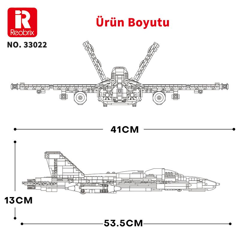 Reobrix 33022 American McDonnell Dougles F18 Hornet Strike Fighter Jet Uçak Yaratıcı Yapı Blok Seti Building Blocks - 1387 Parça