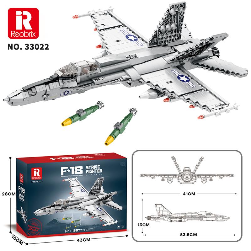 Reobrix 33022 American McDonnell Dougles F18 Hornet Strike Fighter Jet Uçak Yaratıcı Yapı Blok Seti Building Blocks - 1387 Parça