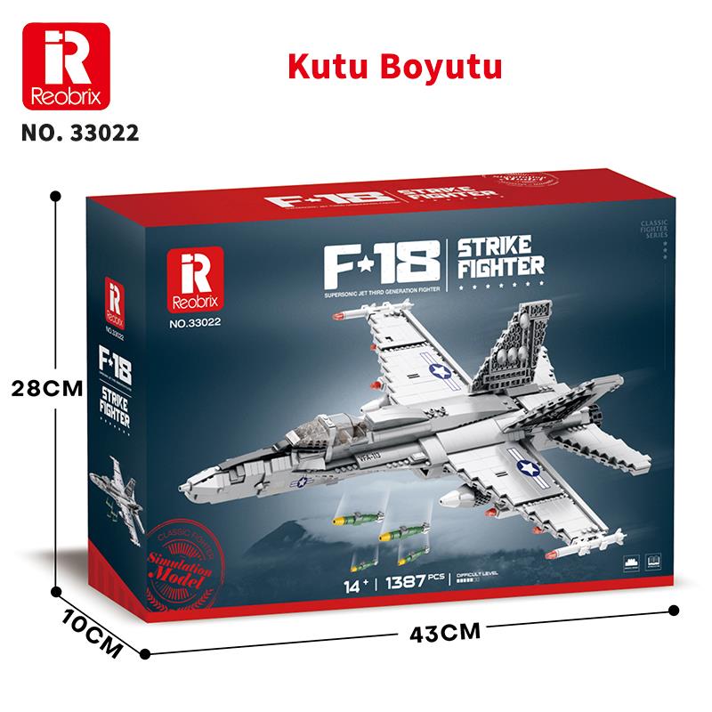 Reobrix 33022 American McDonnell Dougles F18 Hornet Strike Fighter Jet Uçak Yaratıcı Yapı Blok Seti Building Blocks - 1387 Parça