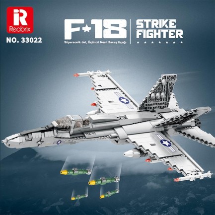 Reobrix 33022 American McDonnell Dougles F18 Hornet Strike Fighter Jet Uçak Yaratıcı Yapı Blok Seti Building Blocks - 1387 Parça - Thumbnail