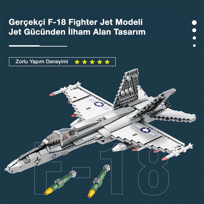 Reobrix 33022 American McDonnell Dougles F18 Hornet Strike Fighter Jet Uçak Yaratıcı Yapı Blok Seti Building Blocks - 1387 Parça