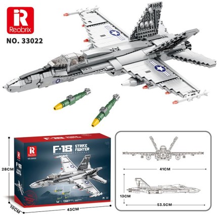 Reobrix 33022 American McDonnell Dougles F18 Hornet Strike Fighter Jet Uçak Yaratıcı Yapı Blok Seti Building Blocks - 1387 Parça - Thumbnail
