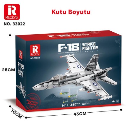 Reobrix 33022 American McDonnell Dougles F18 Hornet Strike Fighter Jet Uçak Yaratıcı Yapı Blok Seti Building Blocks - 1387 Parça - Thumbnail