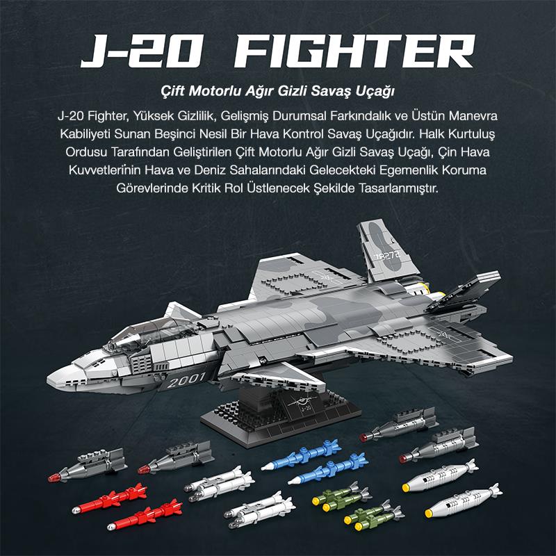 Reobrix Fighter Aircraft Chinese Chengdu J-20 33025 Brick Yapım Seti