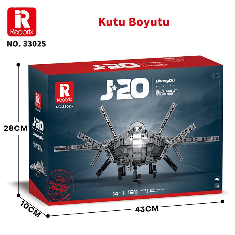 Reobrix 33025 Chengdu J-20 Jet Uçak Yaratıcı Yapı Blok Seti Building Blocks - 1911 Parça