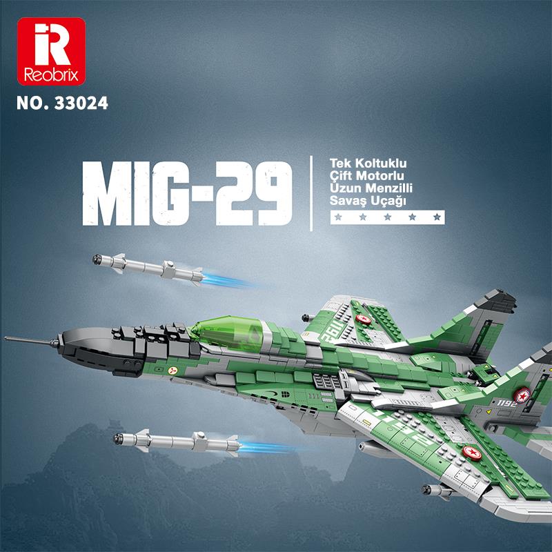 Reobrix 33024 Savaşçı Sovyet Mikoyan MiG-29 Jet Uçak Yaratıcı Yapı Blok Seti Building Blocks - 1387 Parça