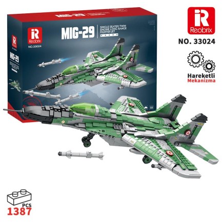 Reobrix - Reobrix 33024 Savaşçı Sovyet Mikoyan MiG-29 Jet Uçak Yaratıcı Yapı Blok Seti Building Blocks - 1387 Parça