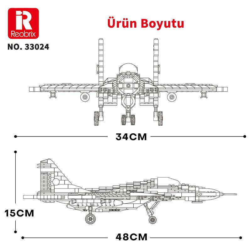 Reobrix 33024 Savaşçı Sovyet Mikoyan MiG-29 Jet Uçak Yaratıcı Yapı Blok Seti Building Blocks - 1387 Parça