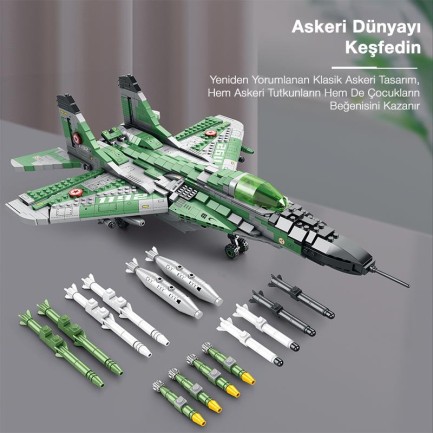 Reobrix 33024 Savaşçı Sovyet Mikoyan MiG-29 Jet Uçak Yaratıcı Yapı Blok Seti Building Blocks - 1387 Parça - Thumbnail