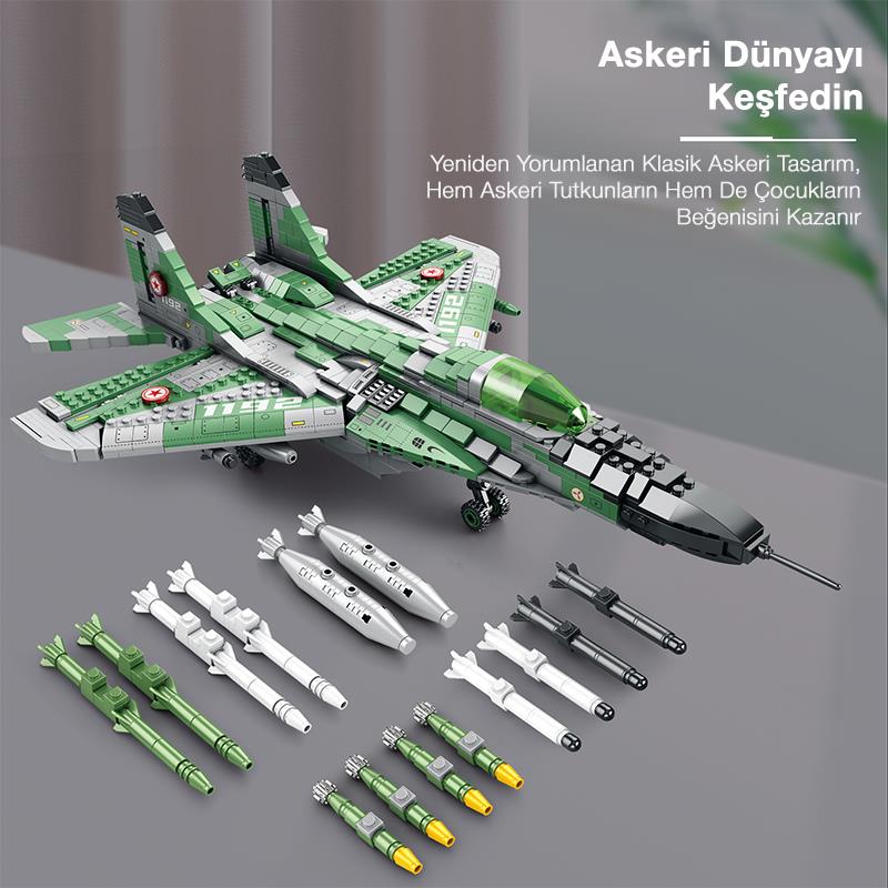 Reobrix 33024 Savaşçı Sovyet Mikoyan MiG-29 Jet Uçak Yaratıcı Yapı Blok Seti Building Blocks - 1387 Parça