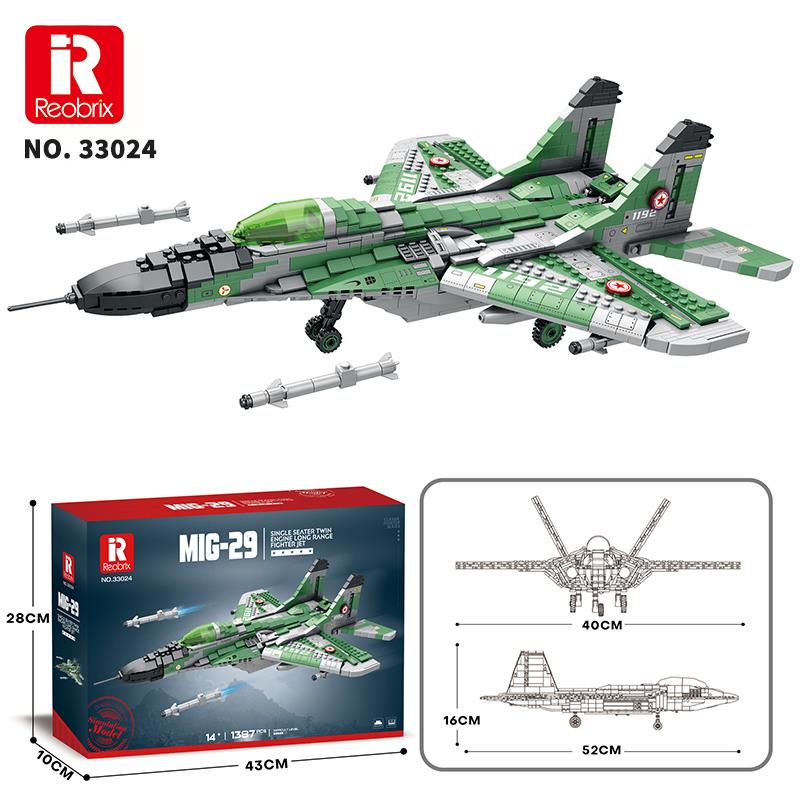 Reobrix 33024 Savaşçı Sovyet Mikoyan MiG-29 Jet Uçak Yaratıcı Yapı Blok Seti Building Blocks - 1387 Parça
