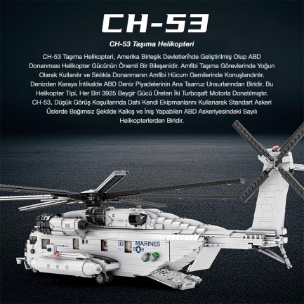 Reobrix 33037 Amerikan Sikorsy CH-53 Nakliye Helikopteri Yaratıcı Yapı Blok Seti Building Blocks - 2193 Parça - Thumbnail