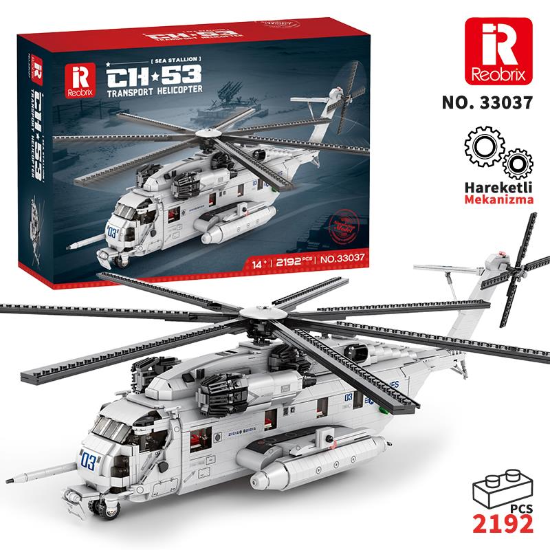 Reobrix 33037 Amerikan Sikorsy CH-53 Nakliye Helikopteri Yaratıcı Yapı Blok Seti Building Blocks - 2193 Parça