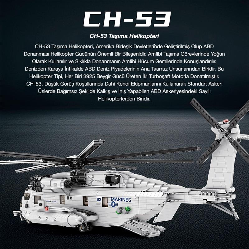 Reobrix 33037 Amerikan Sikorsy CH-53 Nakliye Helikopteri Yaratıcı Yapı Blok Seti Building Blocks - 2193 Parça