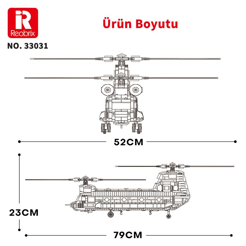 Reobrix 33031 Amerikan Helikopter CH-47 (CH-47 Transport Helicopter Chinook) Yaratıcı Yapı Blok Seti Building Blocks - 1451 Parça