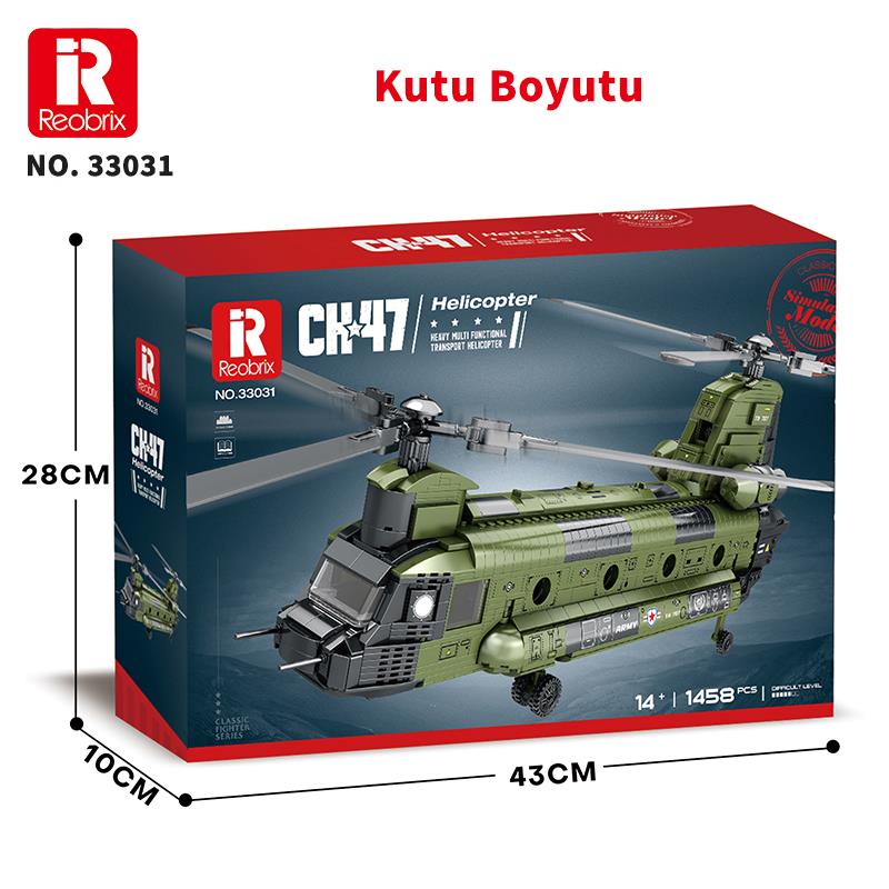 Reobrix 33031 Amerikan Helikopter CH-47 (CH-47 Transport Helicopter Chinook) Yaratıcı Yapı Blok Seti Building Blocks - 1451 Parça