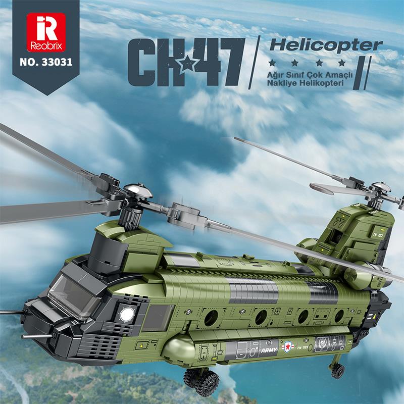 Reobrix 33031 Amerikan Helikopter CH-47 (CH-47 Transport Helicopter Chinook) Yaratıcı Yapı Blok Seti Building Blocks - 1451 Parça