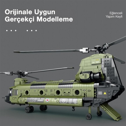 Reobrix 33031 Amerikan Helikopter CH-47 (CH-47 Transport Helicopter Chinook) Yaratıcı Yapı Blok Seti Building Blocks - 1451 Parça - Thumbnail