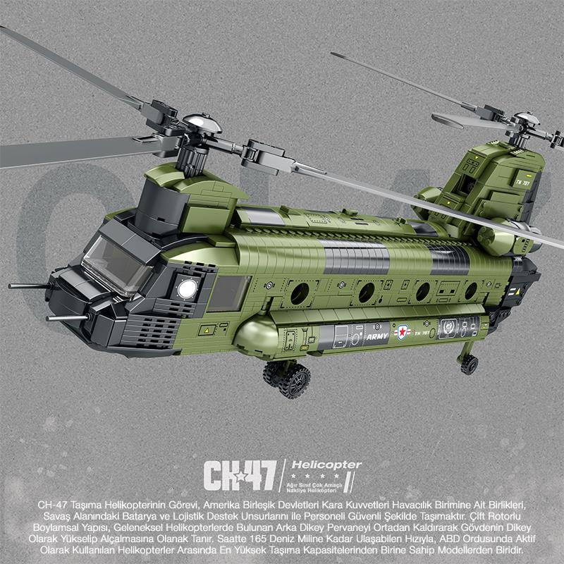 Reobrix 33031 Amerikan Helikopter CH-47 (CH-47 Transport Helicopter Chinook) Yaratıcı Yapı Blok Seti Building Blocks - 1451 Parça