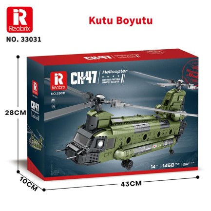 Reobrix 33031 Amerikan Helikopter CH-47 (CH-47 Transport Helicopter Chinook) Yaratıcı Yapı Blok Seti Building Blocks - 1451 Parça - Thumbnail