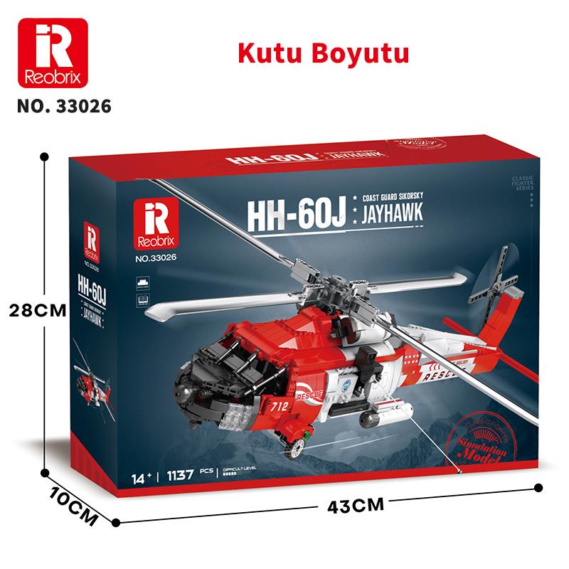 Reobrix 33026 Amerikan Sikorsky Helikopter HH-60J (Guard Search And Rescue Aircraft) Yaratıcı Yapı Blok Seti Building Blocks - 1137 Parça