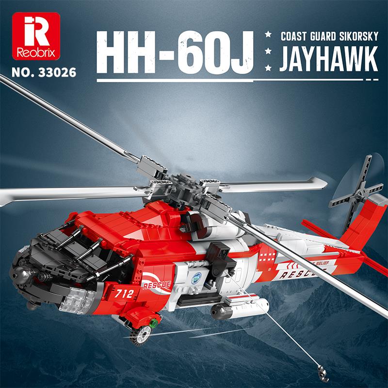 Reobrix 33026 Amerikan Sikorsky Helikopter HH-60J (Guard Search And Rescue Aircraft) Yaratıcı Yapı Blok Seti Building Blocks - 1137 Parça