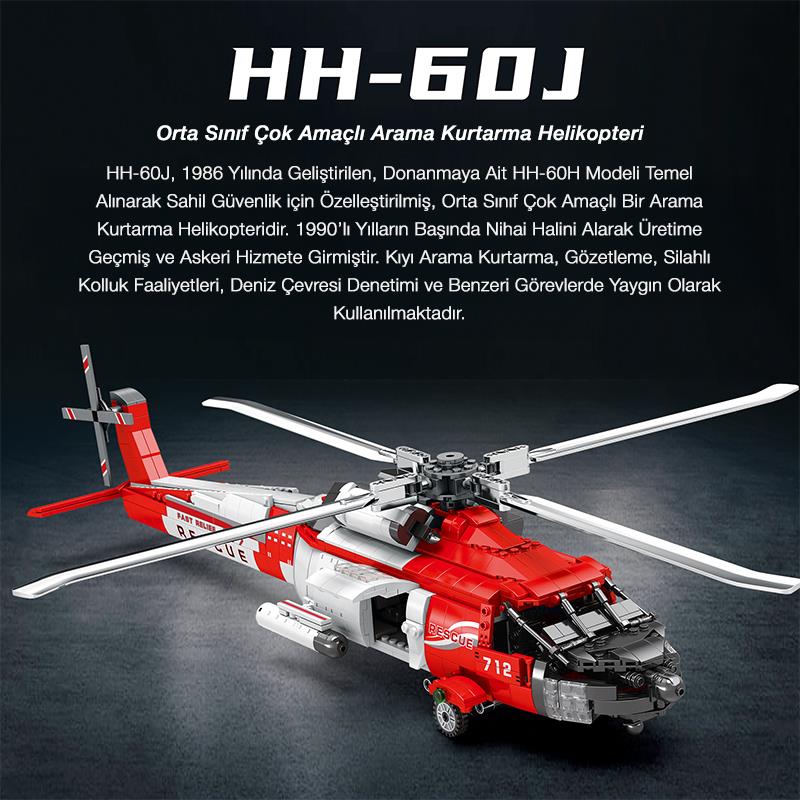 Reobrix 33026 Amerikan Sikorsky Helikopter HH-60J (Guard Search And Rescue Aircraft) Yaratıcı Yapı Blok Seti Building Blocks - 1137 Parça