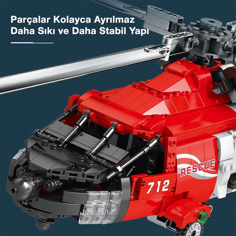 Reobrix 33026 Amerikan Sikorsky Helikopter HH-60J (Guard Search And Rescue Aircraft) Yaratıcı Yapı Blok Seti Building Blocks - 1137 Parça