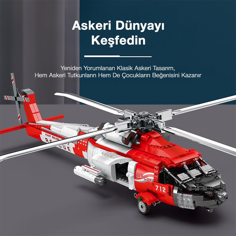Reobrix 33026 Amerikan Sikorsky Helikopter HH-60J (Guard Search And Rescue Aircraft) Yaratıcı Yapı Blok Seti Building Blocks - 1137 Parça