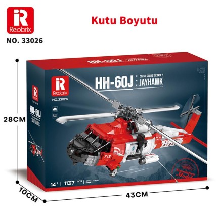 Reobrix 33026 Amerikan Sikorsky Helikopter HH-60J (Guard Search And Rescue Aircraft) Yaratıcı Yapı Blok Seti Building Blocks - 1137 Parça - Thumbnail