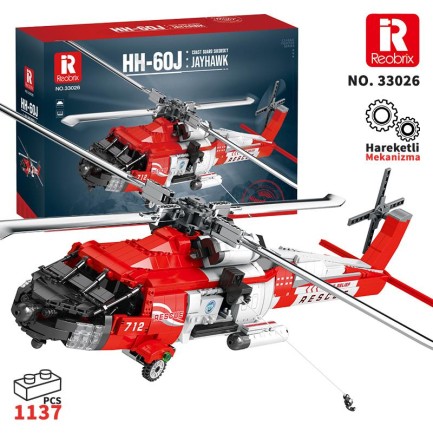 Reobrix - Reobrix 33026 Amerikan Sikorsky Helikopter HH-60J (Guard Search And Rescue Aircraft) Yaratıcı Yapı Blok Seti Building Blocks - 1137 Parça
