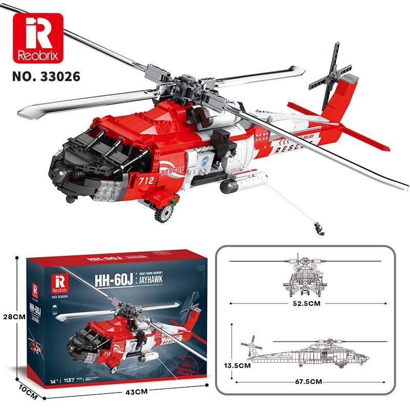 Reobrix 33026 Amerikan Sikorsky Helikopter HH-60J (Guard Search And Rescue Aircraft) Yaratıcı Yapı Blok Seti Building Blocks - 1137 Parça