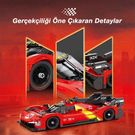 Reobrix Technic 11041 1/12 Ferrari 499P Araba Yaratıcı Yapı Blok Seti Building Blocks - 1370 Parça - Thumbnail