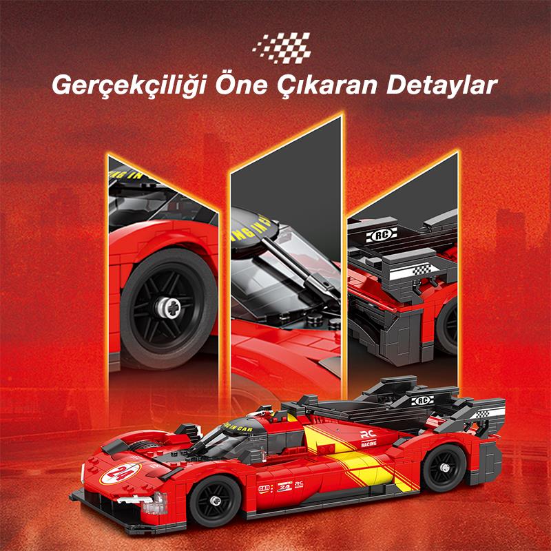 Reobrix Technic 11041 1/12 Ferrari 499P Araba Yaratıcı Yapı Blok Seti Building Blocks - 1370 Parça