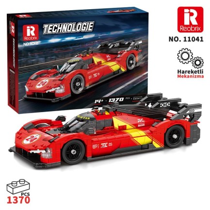 Reobrix - Reobrix Technic 11041 1/12 Ferrari 499P Araba Yaratıcı Yapı Blok Seti Building Blocks - 1370 Parça