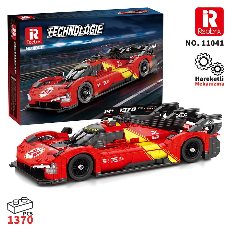 Reobrix Technic 11041 1/12 Ferrari 499P Araba Yaratıcı Yapı Blok Seti Building Blocks - 1370 Parça