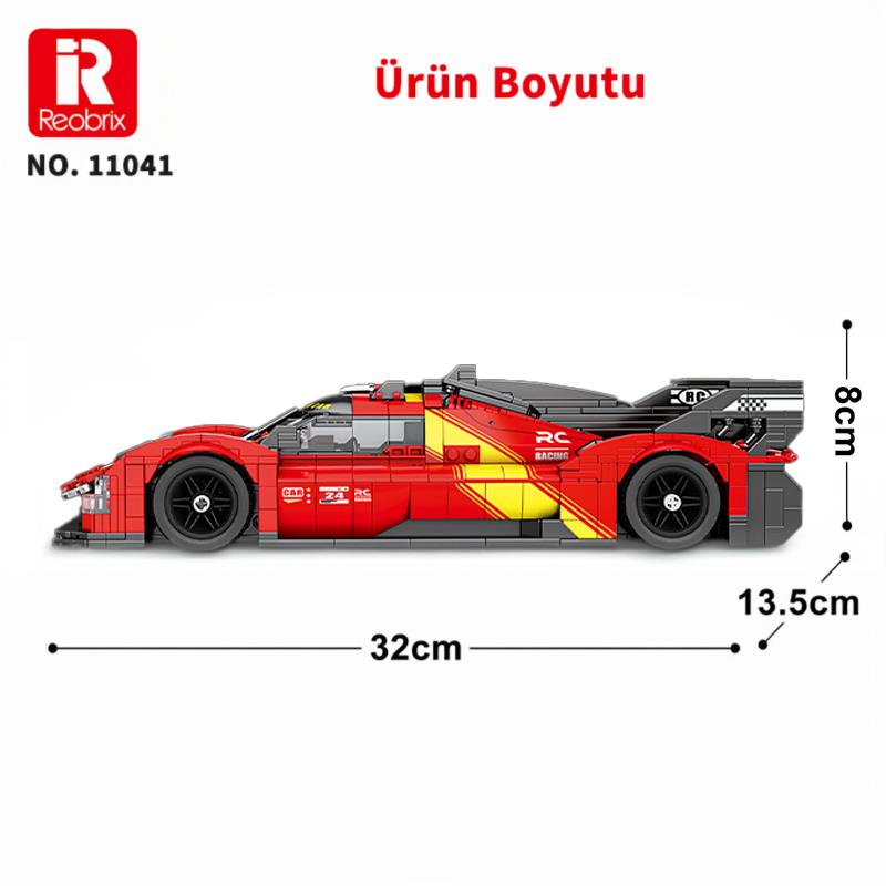 Reobrix Technic 11041 1/12 Ferrari 499P Araba Yaratıcı Yapı Blok Seti Building Blocks - 1370 Parça