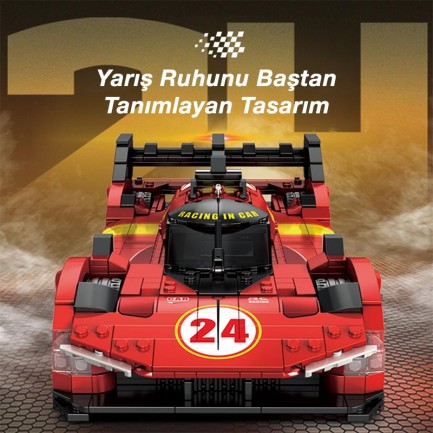 Reobrix Technic 11041 1/12 Ferrari 499P Araba Yaratıcı Yapı Blok Seti Building Blocks - 1370 Parça - Thumbnail